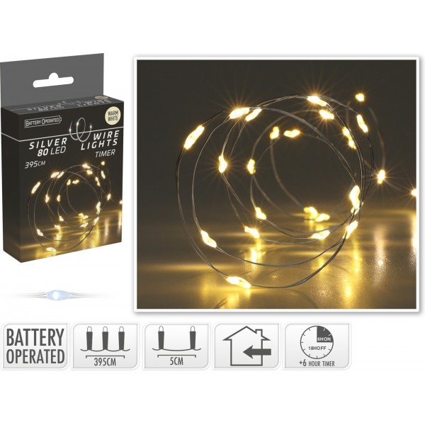 Světelný řetěz 405 cm, 80 mikro LED s časovačem, teplé bílé světlo
