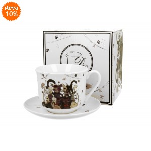 Porcelánový hrnek jumbo Cats Family s podtalířkem 450 ml v dárkovém boxu