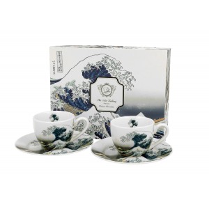 Porcelánový hrnek espesso s podtalířkem The Great Wawe inspired by Hokusai 90 ml, sada 2 ks v dárkovém boxu
