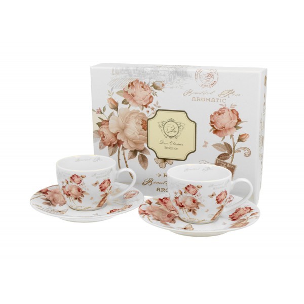Porcelánový hrnek espesso s podtalířkem Secesja 90 ml, sada 2 ks v dárkovém boxu