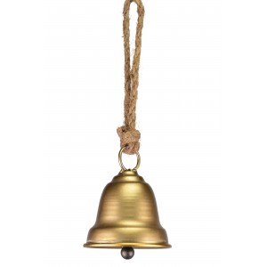Kovový zvonek staro-zlatý na jutovém provaze 9x7,7x25 cm