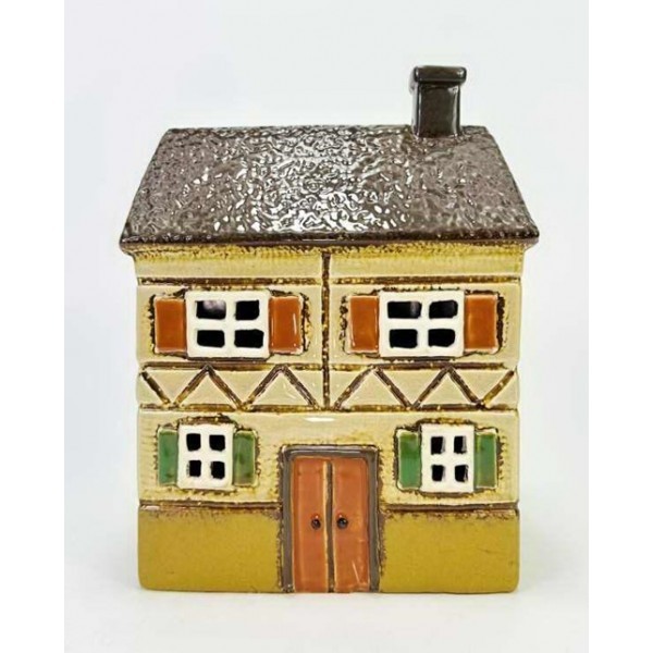 Keramický domek na čajovou svíčku, světle zelený 18,5x16x10,5 cm