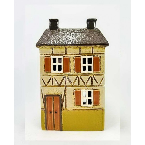 Keramický domek na čajovou svíčku, světle zelený 22,5x13,5x9,5 cm