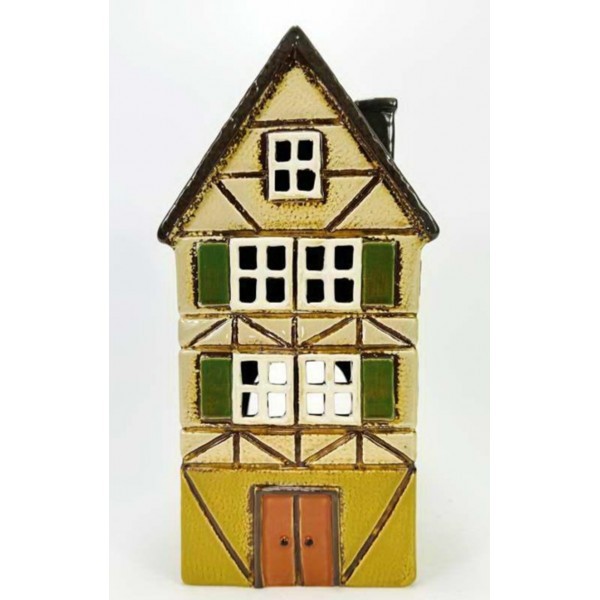 Keramický domek na čajovou svíčku, světle zelený 26,5x13,5x10,5 cm