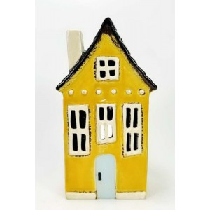 Keramický domek na čajovou svíčku, žlutý 24x12,5x8 cm