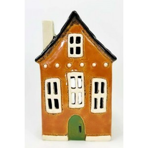 Keramický domek na čajovou svíčku, hnědý 20,5x12,5x8,5 cm