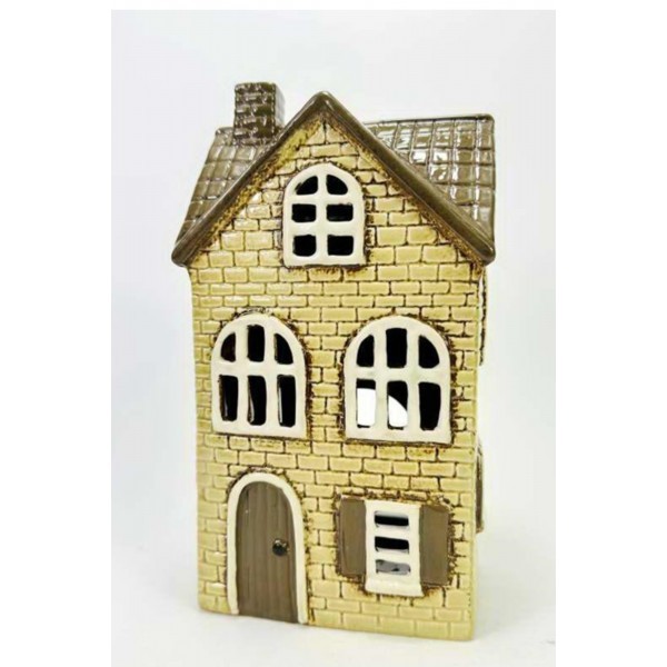 Keramický domek na čajovou svíčku, světle zelený 23,5x13x8,5 cm