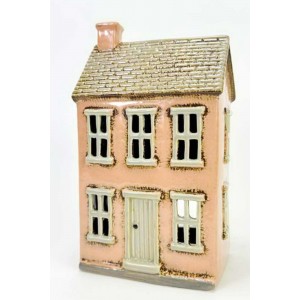 Keramický domek na čajovou svíčku, lososový 22x13x9,5 cm