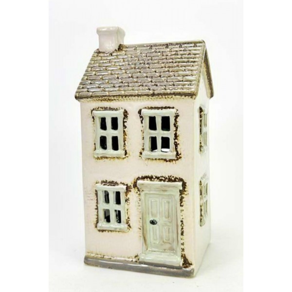 Keramický domek na čajovou svíčku, bílý 19x9,5x8 cm