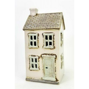 Keramický domek na čajovou svíčku, bílý 19x9,5x8 cm