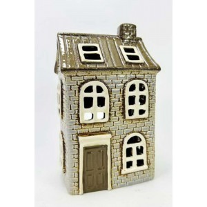 Keramický domek na čajovou svíčku, šedý 20,5x12x8,5 cm