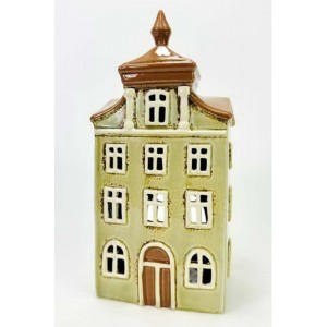 Keramický domek na čajovou svíčku, zelený s věžičkou 24,5x12x9 cm