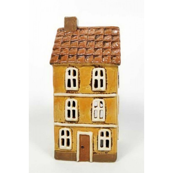 Keramický domek na čajovou svíčku, hnědý 21,5x9,5x9,5 cm