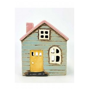 Keramický domek na čajovou svíčku, modro-zelený 13x11x8,5 cm
