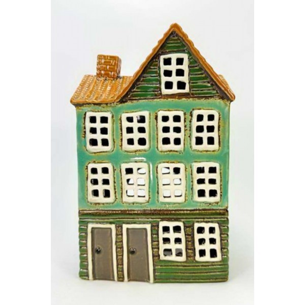 Keramický domek na čajovou svíčku, zelený 23,5x15x10 cm