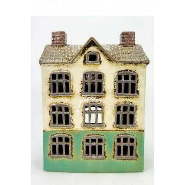 Keramický domek na čajovou svíčku, zelený 23,5x17,5x9,5 cm
