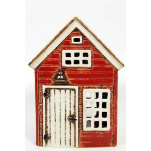 Keramický domek na čajovou svíčku, bordó 18,5x13x9 cm