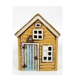 Keramický domek na čajovou svíčku, béžový 15,5x12x9 cm