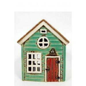 Keramický domek na čajovou svíčku, zelený 14,5x11,5x8,5 cm