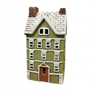 Keramický domek na čajovou svíčku, zelený 26x14x9,5 cm