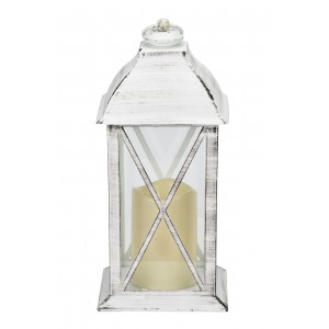 Plastová LED lucerna bílá s patinou 31x14x14 cm