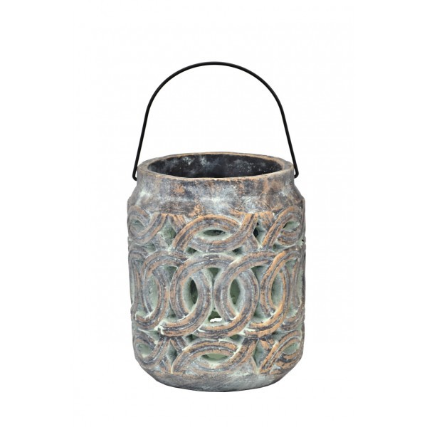 Cementová lucerna zelená se zlatou patinou 19x15 cm