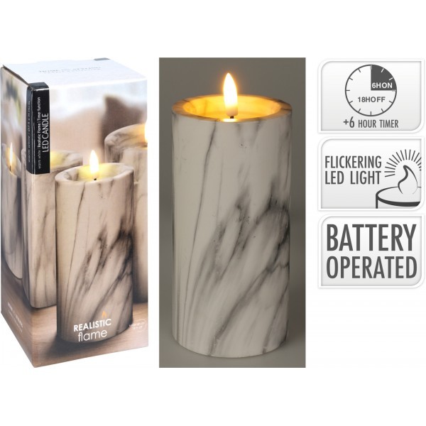 LED svíčka s časovačem 15x7,5 cm mramor