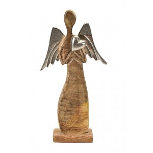 Dřevěný anděl Mango s kovovými křídly 42x22x6 cm M