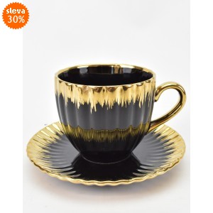 Hrnek s podšálkem Charlotte 7 cm černý/zlatý II. jakost