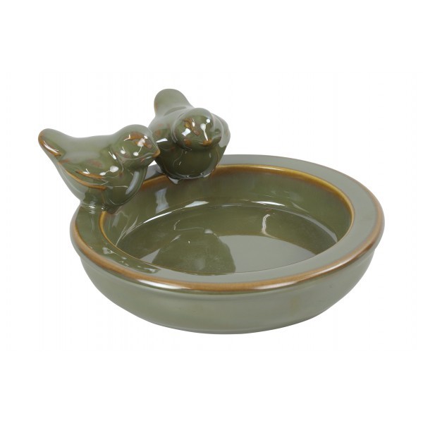 Keramické pítko s ptáčky Davina 22 cm, zelené