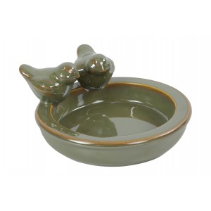 Keramické pítko s ptáčky Davina 22 cm, zelené