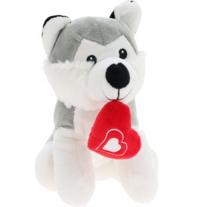 Plyšový pes Husky A 18 cm bílo-šedý