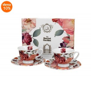 Porcelánový hrnek s pošálkem Spring roses white 100 ml, 2 ks v dárkové krabičce