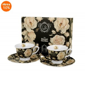 Porcelánový hrnek s podšálkem English Roses Black 100 ml, 2 ks v krabičce