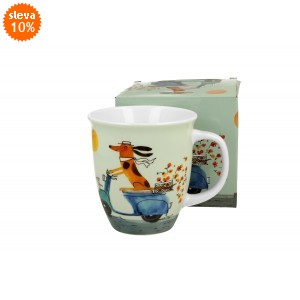Porcelánový hrnek Pes na skútru 650 ml v krabičce