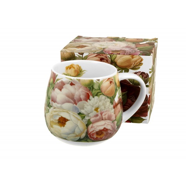 Porcelánový hrnek soudek - pivoňky, 430 ml
