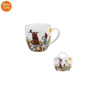 Porcelánový hrnek v košíku - psí piknik, 460 ml