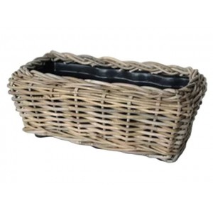 Proutěný koš šedý s plastovou výstelkou, 50x26x18 cm
