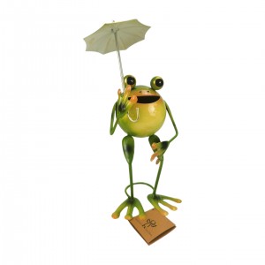 Kovová žába s deštníkem 28 cm zelená