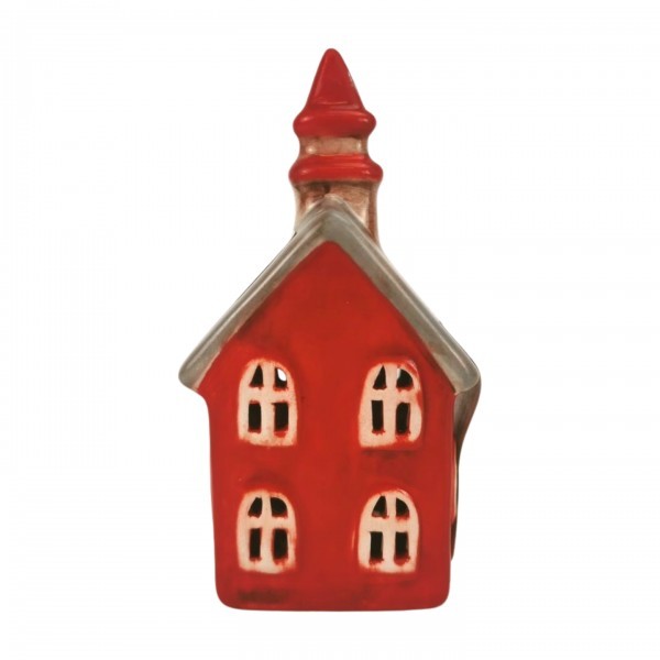 Keramický domeček - červený kostel LED, 12 cm