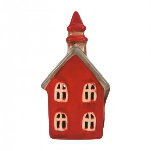 Keramický domeček - červený kostel LED, 12 cm