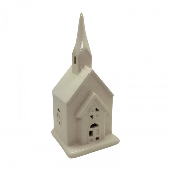 Keramický domeček LED, bílý, 15, 8 cm