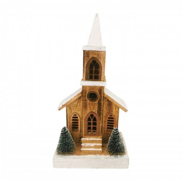 Dřevěný kostel LED, 42 cm