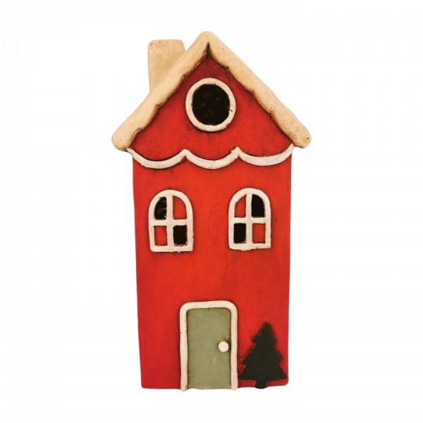 Keramický domeček LED, červený, 17,8 cm