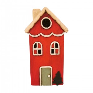 Keramický domeček LED, červený, 17,8 cm