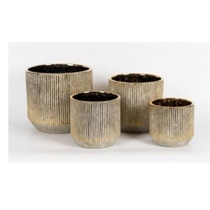 Keramický květináč bílý se zlaceným svislým vzorem, 14 x 14 x 13 cm