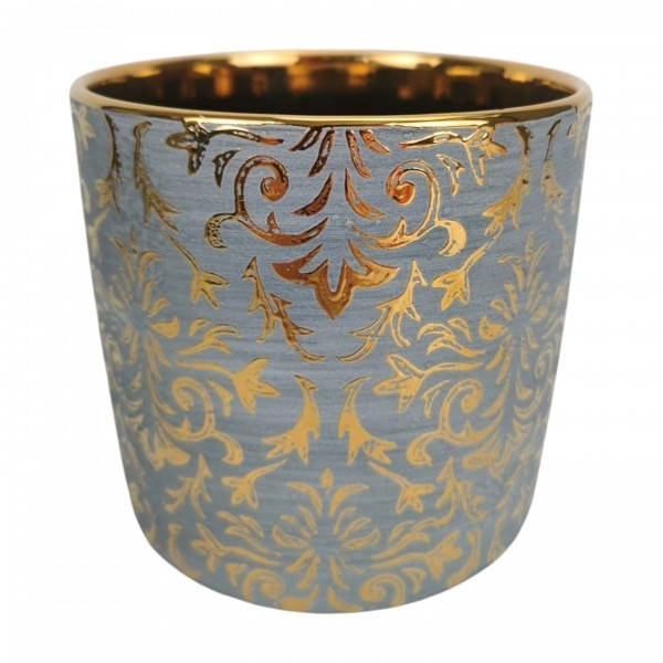 Keramický květináč tmavě šedý se zlatým vzorem