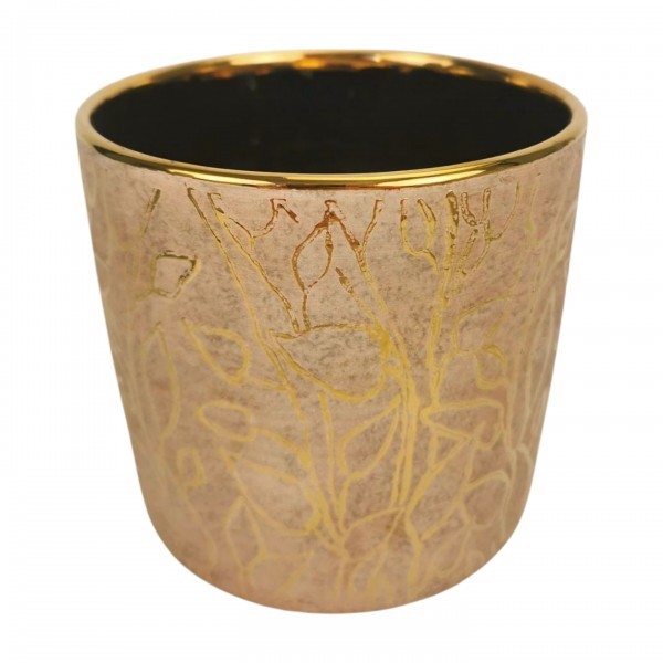 Keramický květináč zlatý se zlatým vzorem