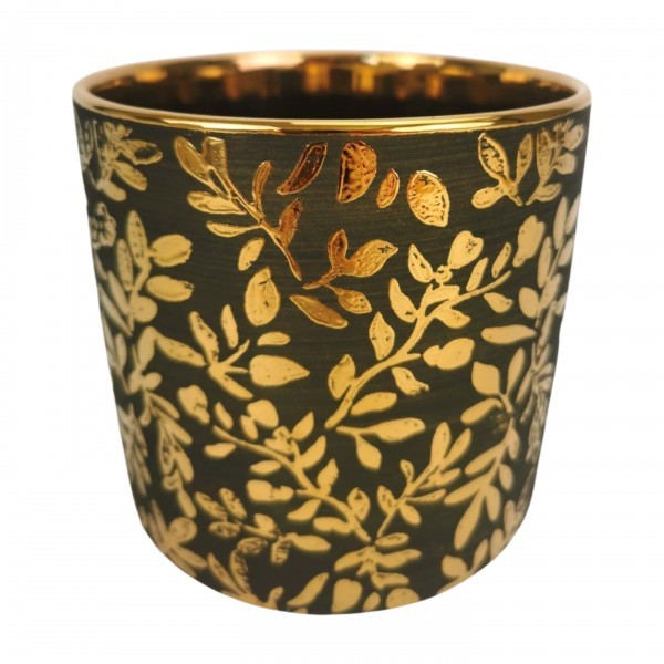 Keramický květináč černý se zlatým vzorem