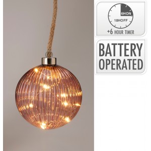 Skleněná LED baňka/koule s časovačem, tmavě hnědá 12 cm